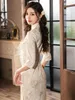 Ethnic Clothing Qingxiao Yulu Autumn Chic Young Chinese Style High-Grade Three-Quarter Sleeve Daily Lace Cheongsam Dress