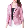 Women's Suits S-3XL Women Blazer Jacket Flower Print Three Quarter Sleeve Slim Loose Spring Summer Autumn Middle Age Mother Plus Size Pink