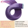 Extensões de fita colorida na extensão do cabelo humano em linha reta trama da pele rosa roxo extensão do cabelo real europeu natural extensão do cabelo 2 g/pc