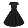 Casual Dresses Cocktail Dress Elegant V Neck A-line Midi With Belted Bow Detail Retro Princess Style For Women Flattering High Waist