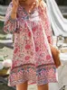 Grundlegende Freizeitkleider ZANZEA V-Ausschnitt Kurzes Sle Floral Bedrucktes Sommerkleid Frauen Sommer Böhmisches Kleid Vintage Lose Elegante Lässige Urlaub Strand RobeC24315