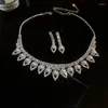 Halsband örhängen set strass pärlvatten droppar tofsar choker örhänge för kvinnor lyxiga temperamentsmycken