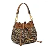 Sacos de ombro urbano simples leopardo bolsa crossbody para mulheres balde retro contraste marrom bolsa bolsas e bolsas