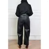 Pants Plus Size Daily Casual Black Long Fall Winter PU Leather With Pocket