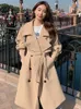 Damski okopa płaszcza Lanmrem w stylu koreański stały kolor dla kobiet pasek klapowy zebrany pasa podwójnie piersi na środkową długość wiatrówki