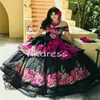 Mexican Black Quinceanera Dresses Charro 2024 Colorful Appliques Vestidos De Xv Anos Off Shoulders Sweet 16 Dress Debutante 15 Vestido De Para Fifteen Birthday Gown