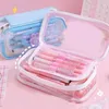 Storage Bags Kawaii Transparent Pencil Case Large Capacity Waterproof Pen Bag Cosmetic Cartoon Student School Supplies Stationery