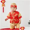 Vêtements ethniques Baby Boys Style chinois Brodé Hanfu Tops Pantalons Chapeau Ensembles Tang Costume Enfants Année Anniversaire Tenues Oriental Drop Deliv Ot6J5