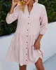 Casual Dresses Vintage Plaid Shirt Dress Women Autumn Pink Blue Long Sleeve Midi Sundresses Ruffled Splic Plus Size Party for Woman