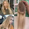 Toppers Topper Soft Soft European Virgin Human Heum Mono Base Kosher Sheitels Natural Blonde Highlights Hairpiece for White Topper