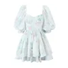 Robes de soirée YENKYE Fleur Imprimer Vacances élégantes pour les femmes Vintage Manches bouffantes 2 couches Robe de bal Mini Robe d'été Jolie Robe