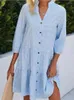 Abiti casual Abito camicia scozzese vintage Donna Autunno Rosa Blu Manica lunga Midi Prendisole Ruffled Splic Plus Size Party For Woman