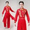 Etniska kläder Yangge Dance Uniform Set Ancient Chinese Clothes Men Female Red Lantern Show Costume Drum Performance Costumes