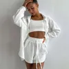 Europäische und Amerikanische frauen Kleidung 2023 Frühjahr Neue Produkt Flip Kragen Lose Hemd Hohe Taille Shorts Zwei-stück mode Casual Set