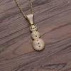 Ожерелья с подвесками в стиле хип-хоп, микро проложенный кубический цирконий, блестящий маленький снеговик, подвески, ожерелье для мужчин, рэперские украшения, золото, серебро