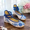 Flats Women's Canvas Heightened Flats Embroidered Flower Pattern Spring and Autumn Retro Sleeve Nonslip Casual Cloth Shoes