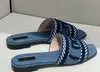 Summer Women's Flat Bottomed tofflor, fashionabla utomhus tofflor, denim tygskor, icke-slip sulor, kvinnors storlekar 35-43 med låda