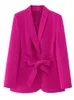 Mode Blazer manteaux femmes printemps OL décontracté à manches longues Rose rouge avec ceinture femme à lacets haute rue Chic vêtements d'extérieur 240318