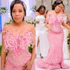 2024 Aso Ebi Pink Florals Sirena Abito da ballo Perle Paillettes Serata formale Festa Secondo ricevimento 50esimo compleanno Abiti di fidanzamento Abiti Robe De Soiree ZJ32