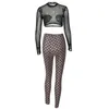 Pantalon de deux pièces pour femmes Sexy 2 tenues de club pour femmes vêtements de festival maille pure patchwork crop top et leggings ensemble fête d'anniversaire