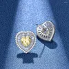Stud Küpeler Zhanchengda Kalp Şeklinde 7mm Açık Sarı Ana Elmas 925 Sterling Gümüş Kızlar için Solmayan