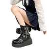ブーツ新しいメタルチェーンパテントレザーパンクアンクルブーツ女性2024冬のデザイナーブラックゴシックロリータシューズウーマン分厚いプラットフォームブーツ