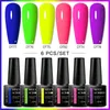 Nagelkonstkit möts över 6 st/set fluorescerande glöd i mörk gelpolska glittrande lysande semi permanent blötläggning av uv lack