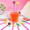 Engångskoppar Straws 10st Straw Covers Drinking Plugs Cartoon Tips Silikonskydd Toppers