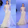 Sukienki ślubne Elie Saab Sheer Bateau Secion 3D Flower Appliques krótkie sukienki ślubne z krótkim rękawem