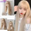 Wigs XIYUE Long Natural Wavy Platinum Blonde Wigs With Bangs Cosplay Party Lolita Synthetic Wigs for Women Heat Resistant Fiber