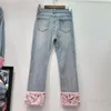 Jeans de femme style chinois bleu pour femmes 2024 début printemps tissu étroit pantalon droit dames perlé clouté denim pantalon