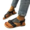 Sandals 2024 Shoes For Women Thong Women's Casual Appliques Round Toe Elastic Band Flat With Female