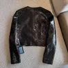 Vinatge 2024 Black O Neck Sequins Long Sleeves Zipper Women's Coat Designer High End women's Jacket 3211