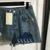 Fashion Pearl Letter Jeans Women Ripped Denim Shorts High Waist Denim Shorts Street Style Short Jeans