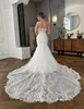 Luxury Appliques Lace Sweetheart Mermaid Wedding Dress Off Shoulder Sleeveless Beading Pearls Stunning Train Trumpet Bridal Gowns With Veil together