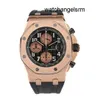 Designer AP Montre-bracelet Epic Royal Oak Offshore Series 26470OR Or rose Noir X Panda Plaque Crocodile Ceinture Mens Chronométrage Mode Loisirs Montre de sport