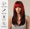 Peruker ombre rött till svart syntetiska hår peruker med lugg lång skiktad rak peruk färgad festdräkt värmebeständigt hår för kvinnor