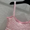 2024 Lente Roze/Zwart Knits Mouwloze Spaghetti Sexy Vrouwen Jurk Designer High End Womens Runway Jurk 3212