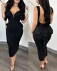 Casual Dresses Women's Evening Party Dress 2024 Latest Fashion Solid Color Elegant Temperament Plunge Backless Ruffles Sleeveless Skinny