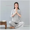 Ethnische Kleidung 2024 Chinesische Kung Fu Tai Chi Kampfkunst Yoga Wushu Uniform Baumwolle Leinen Tops Hosen Set Übung Training Anzug Drop de OTST0