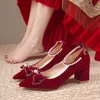 Sandalias de mujer, zapatos de boda, moda de otoño para mujer, nuevos zapatos de novia de dos usos, tacones altos rojos franceses para boda para mujer A014