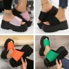 FLOPS 2023 SUMMER 9 COLERS BRAND NYA KVINNA SINGLE BAND Sandaler Black Nylon Chunky Platform Wedges Slipper Sandaler 3543