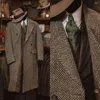 Mäns kostymer 2024 Sillbensmönster Tweed Long Jacket Slim Fashion Design Jackets Vintkläder Casual Business