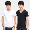 Men's Suits A2453 Fitness T-shirts Mens V Neck Man T-shirt For Male Tshirts M-4XL Solid Color Basic Top