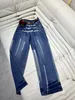 Jean droit et ample imprimé bleu marine pour femme, pantalon en Denim de styliste avec ceinture, livraison gratuite, 2024, 32110