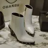 Stiefel weiße schwarze spitzen Quadratwurzel Frauen -Knöchelstiefel 2020 Trend Neue Mode Frauen -Knöchelstiefel bequeme Nicht -Slipe