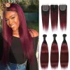 Parrucche T1B/99J Colore Rosso Brasiliano Borgogna Fasci di Capelli Lisci Con Chiusura Applegirl Remy Capelli Umani 2/3/4 Ombre Bundles chiusura