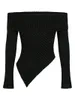 Женские футболки, женский сексуальный укороченный топ с открытыми плечами Y2k, вязаный свитер в рубчик с длинными рукавами и нерегулярным подолом, пуловер с открытой спиной, облегающий Эстетический