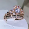 Anéis de cluster 925 prata vendendo coroa zircão anel para senhoras blingbling rosa ouro mulheres aniversário noivado jóias de casamento