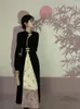 Casual Dresses Dress Long Sleeve Women's Stitching Blooming One Button Black Fashion Slim Chinese Retro Cheongsam Jacquard Spring AndAutumn